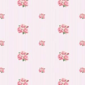 Sample of Delicate Posy on Pinstripe Wallpaper in Pink