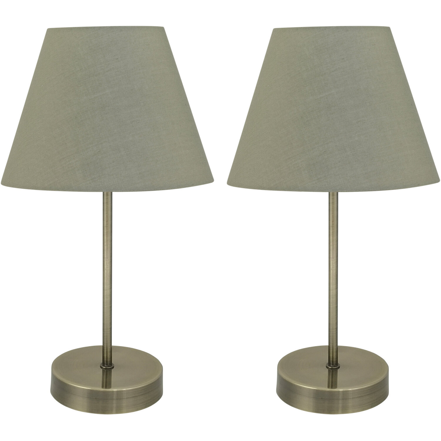 First Choice Lighting Set Of 2 Antique Brass Stick Table Lamps With Sage Green Fabric Shades - Antique Brass & Green - Image 2