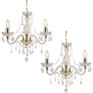 Set Of 2 Clear And Gold Marie Therese Style 3 X 40w Chandelier