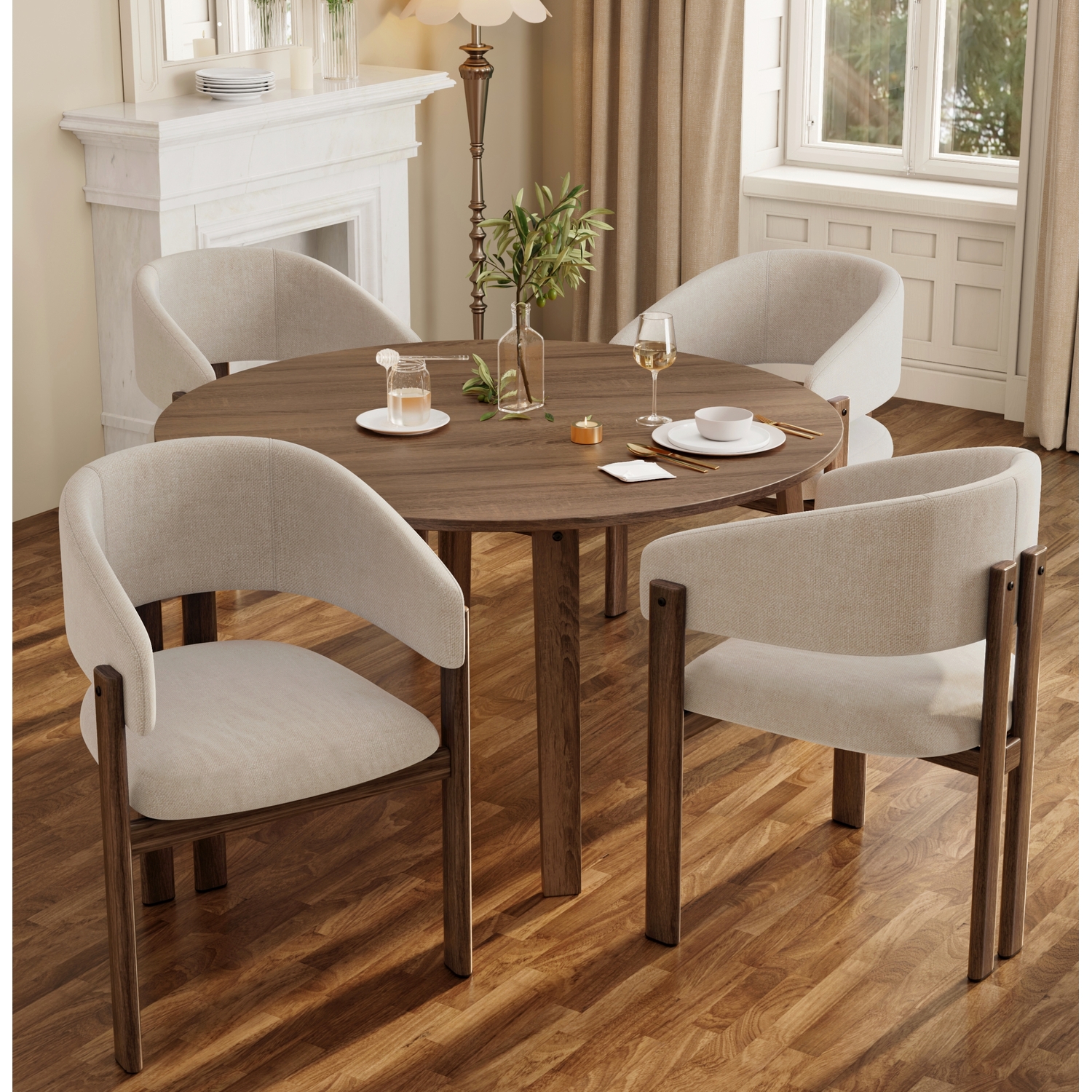 Aka Linen Dining Chairs With Metal Legs, Walnut Wood Colour, Set Of 4 - Walnut