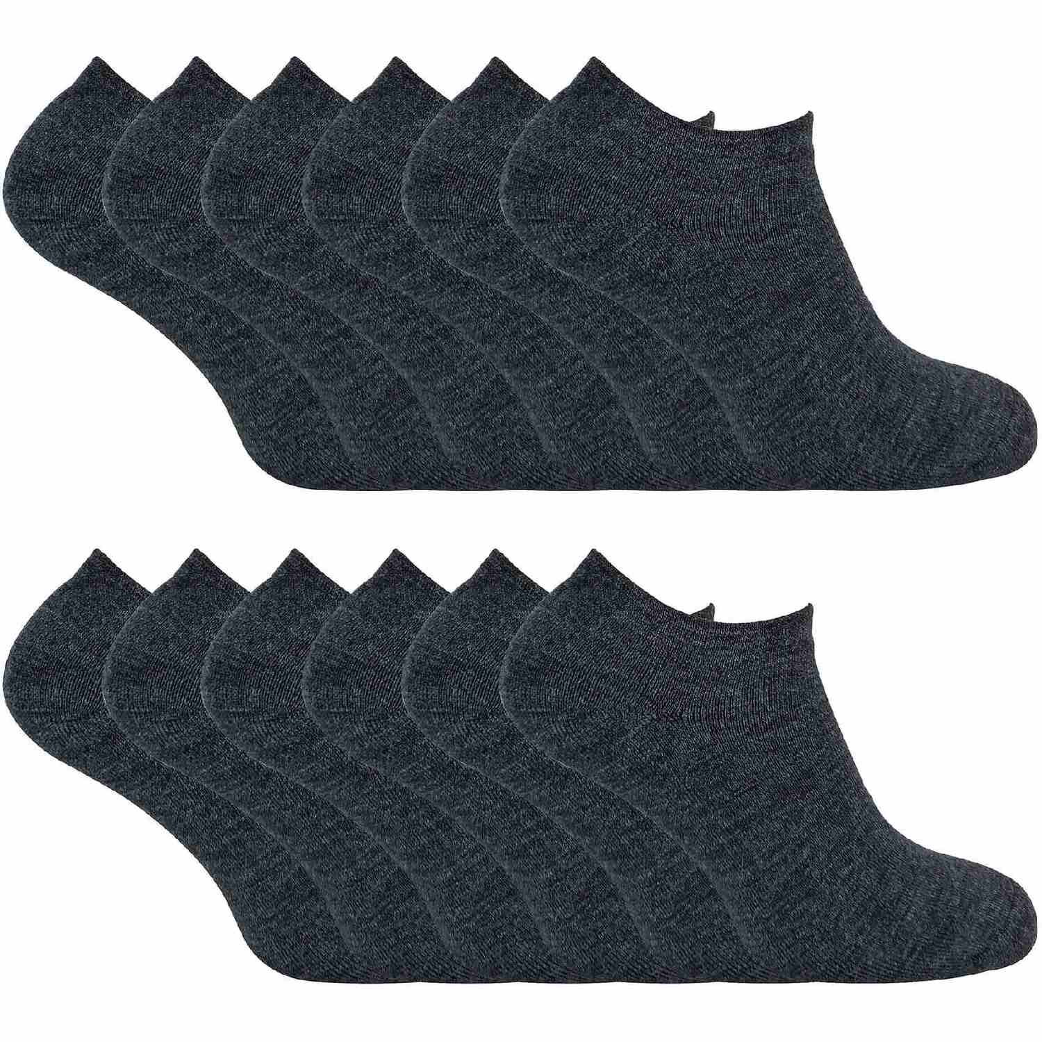 Mens Thermal Low Cut Trainer Socks | 12 Pair Multipack | Winter Invisible Socks for Men (6-11, Charcoal) - Image 3
