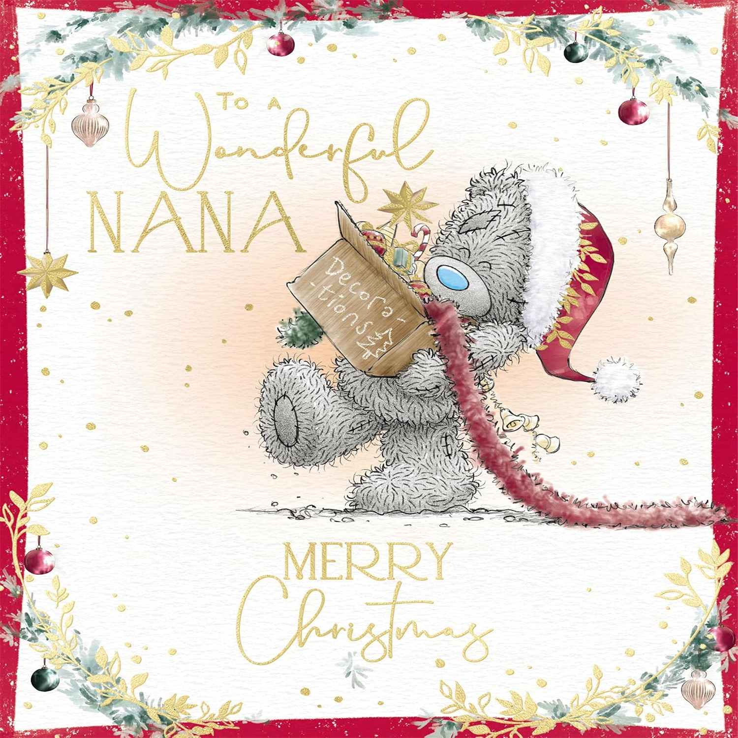 Me To You Bear With Box Of Decorations Wonderful Nana Christmas Card - Red - Image 3