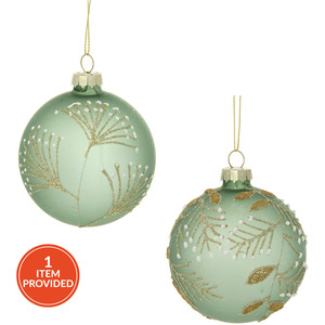 Frosted Green Glitter Detail Bauble