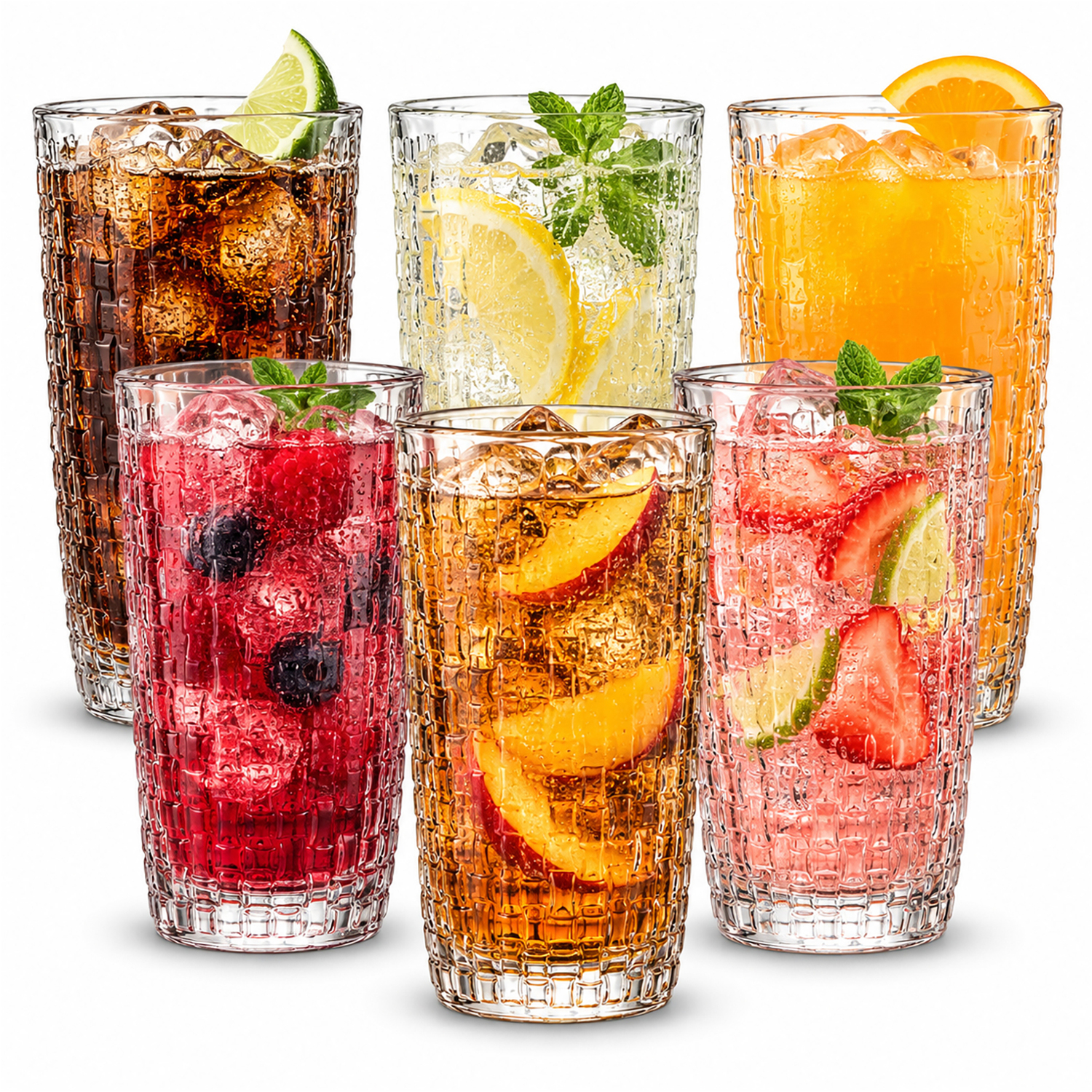 Simpa Embossed Rattan Glasses - 425Ml - Set Of 6 - Clear