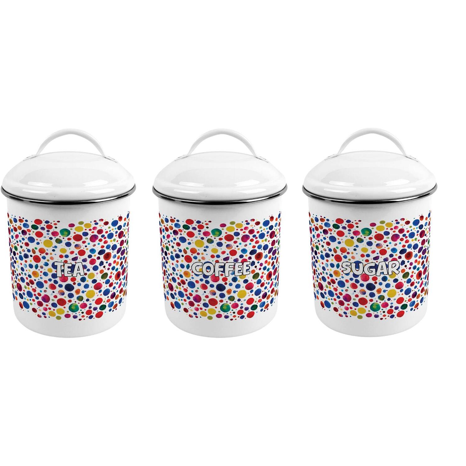 Purely Home Paint Dots Canister Set - Tea, Coffee & Sugar - Metal Kitchen Storage Containers - Multicoloured