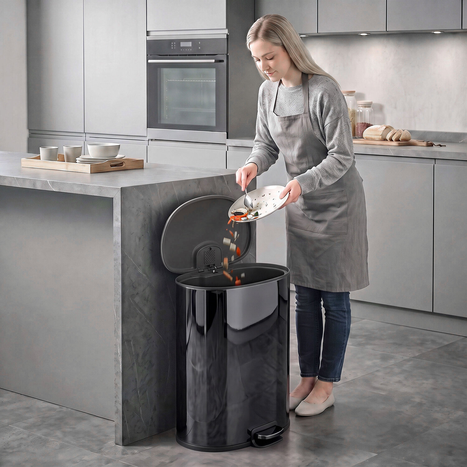 Homcom Unisex Black 50L Kitchen Pedal Bin Rubbish Bin With Soft-Close Lid In - Image 5