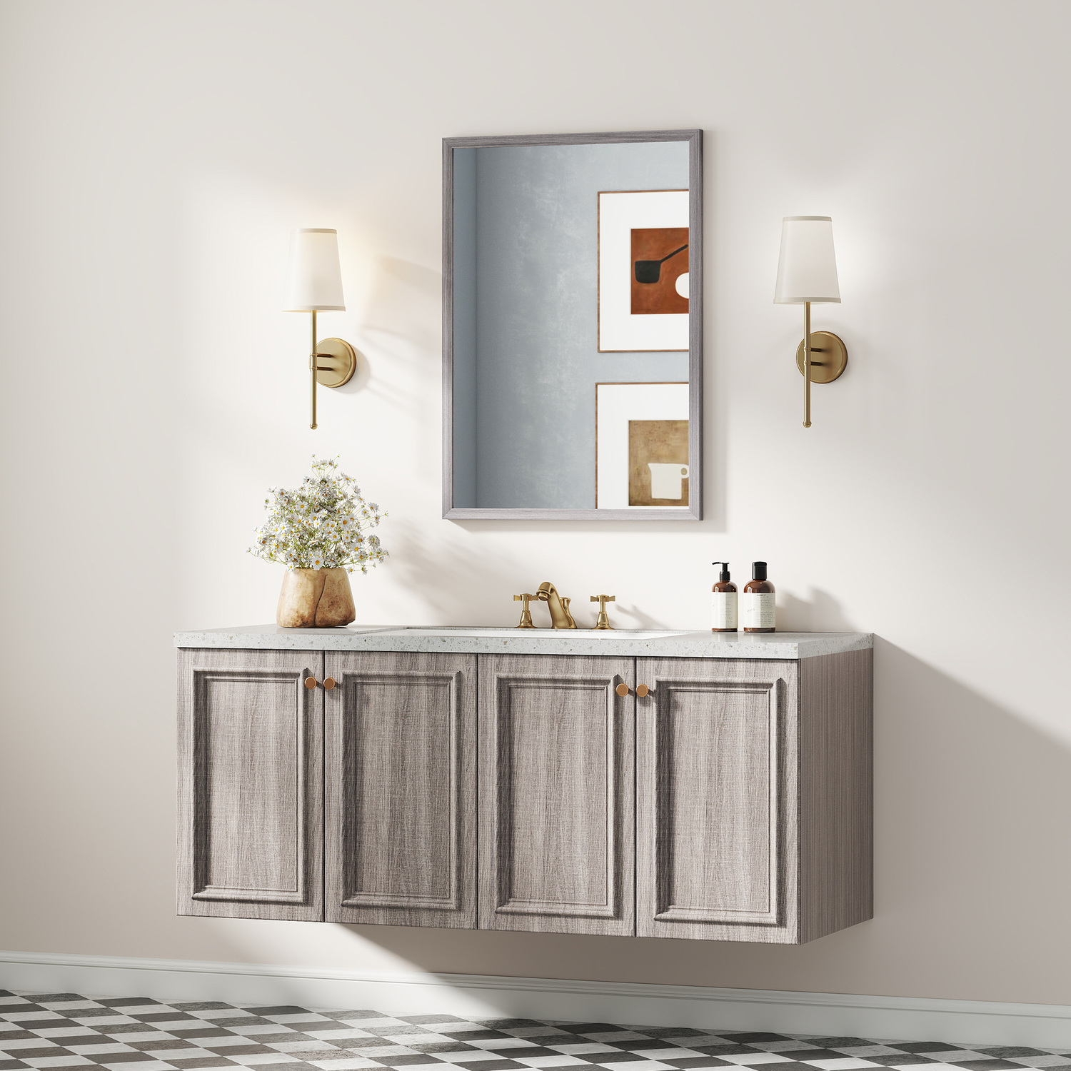 Homcom Grey Wood Grain Wall Bathroom Mirror, 50 X 70 Cm Wall-Mounted Mirror For Living Room, Bedroom, Hallway, Grey - Image 2