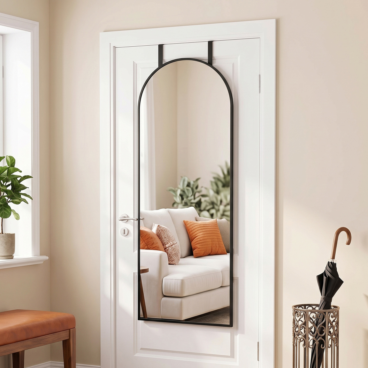 Rackhams Black 40 X 110 Cm Full Length Hanging Mirror, Arched Mirror, - Image 3