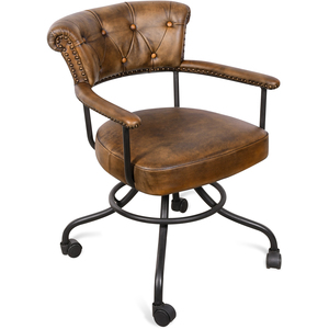 Genuine Leather Swivel Office Chair with Casters
