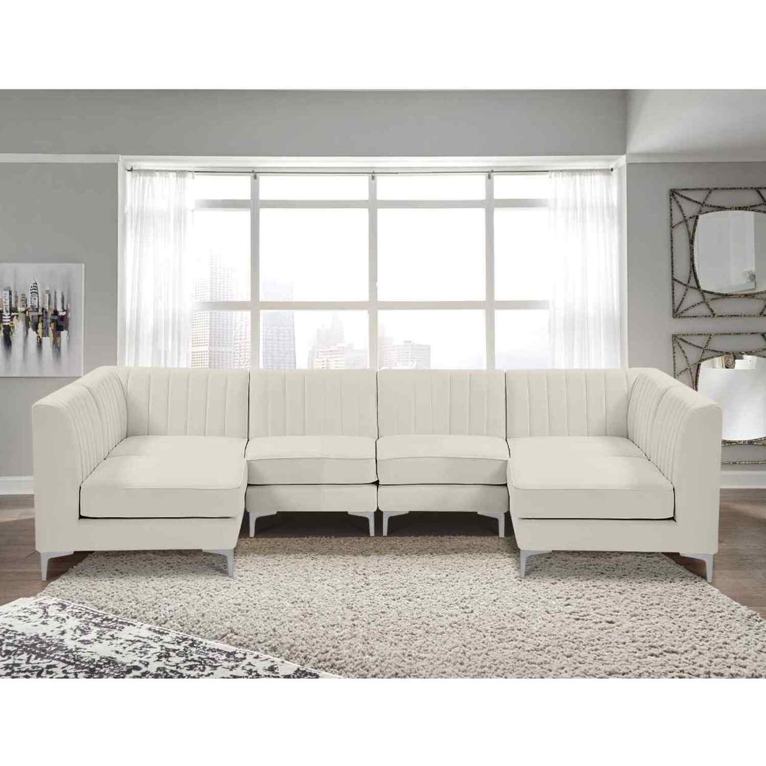 Simply Eleganza - Elena Modular Corner U Shape Sofa in Velour Fabric - White thumbnail