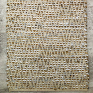 Light grey Leather and  Jute Rug
