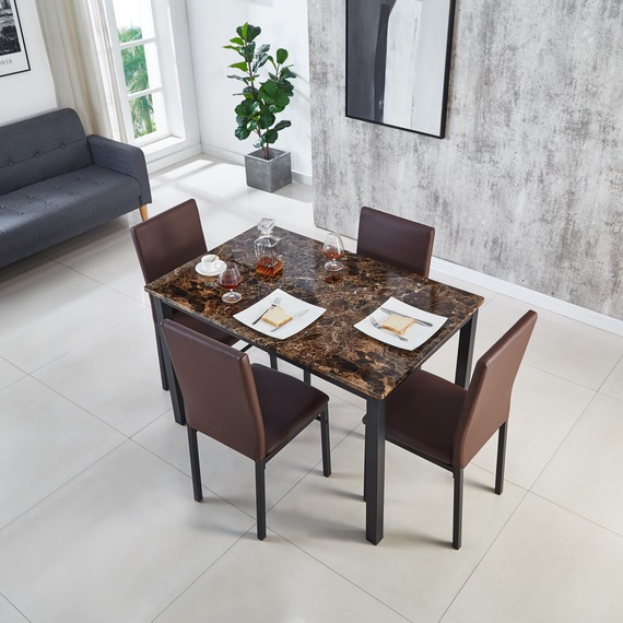 Brown Marble Effect Dining Table with 4 Chairs