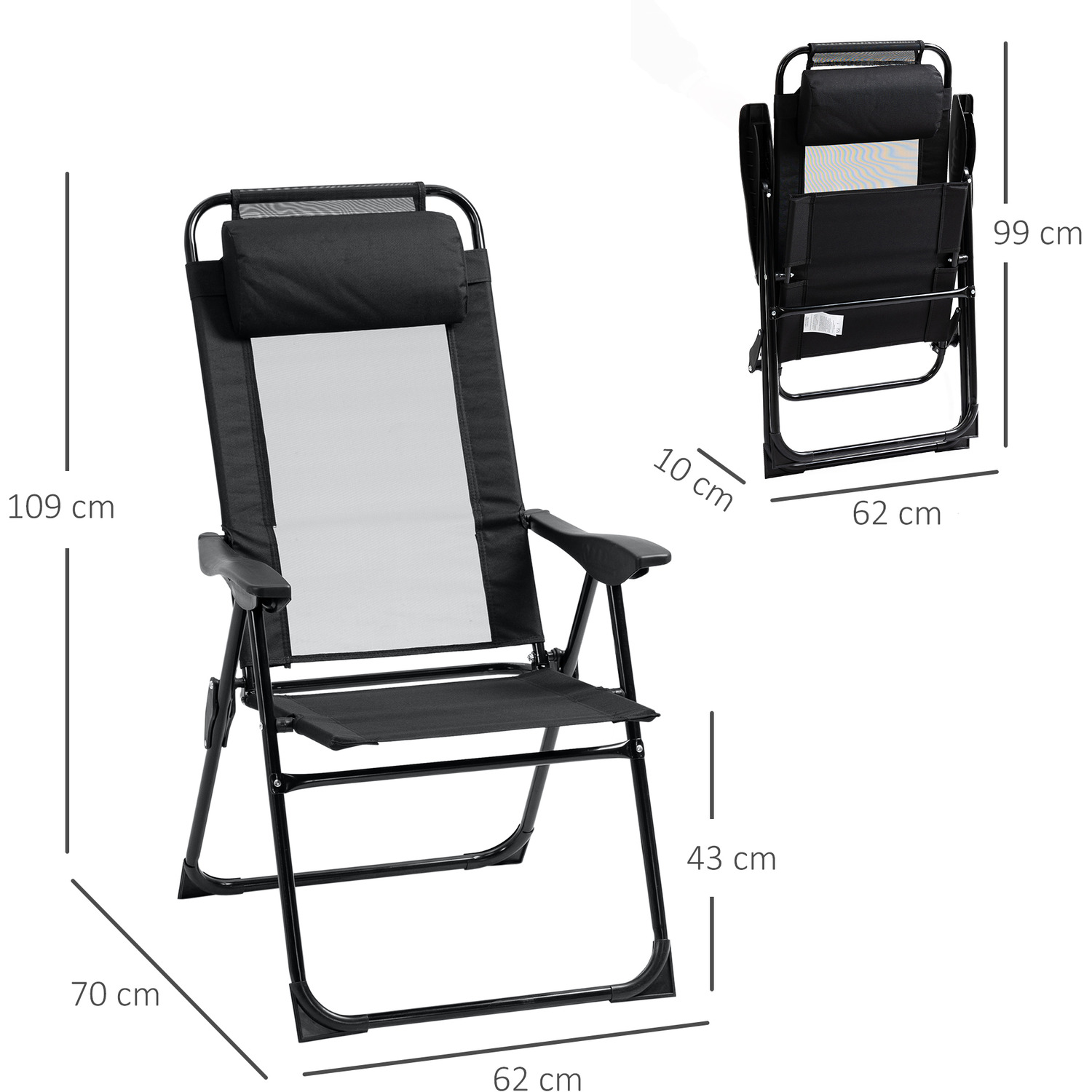 Outsunny Set Of 2 Portable Folding Recliner - Black