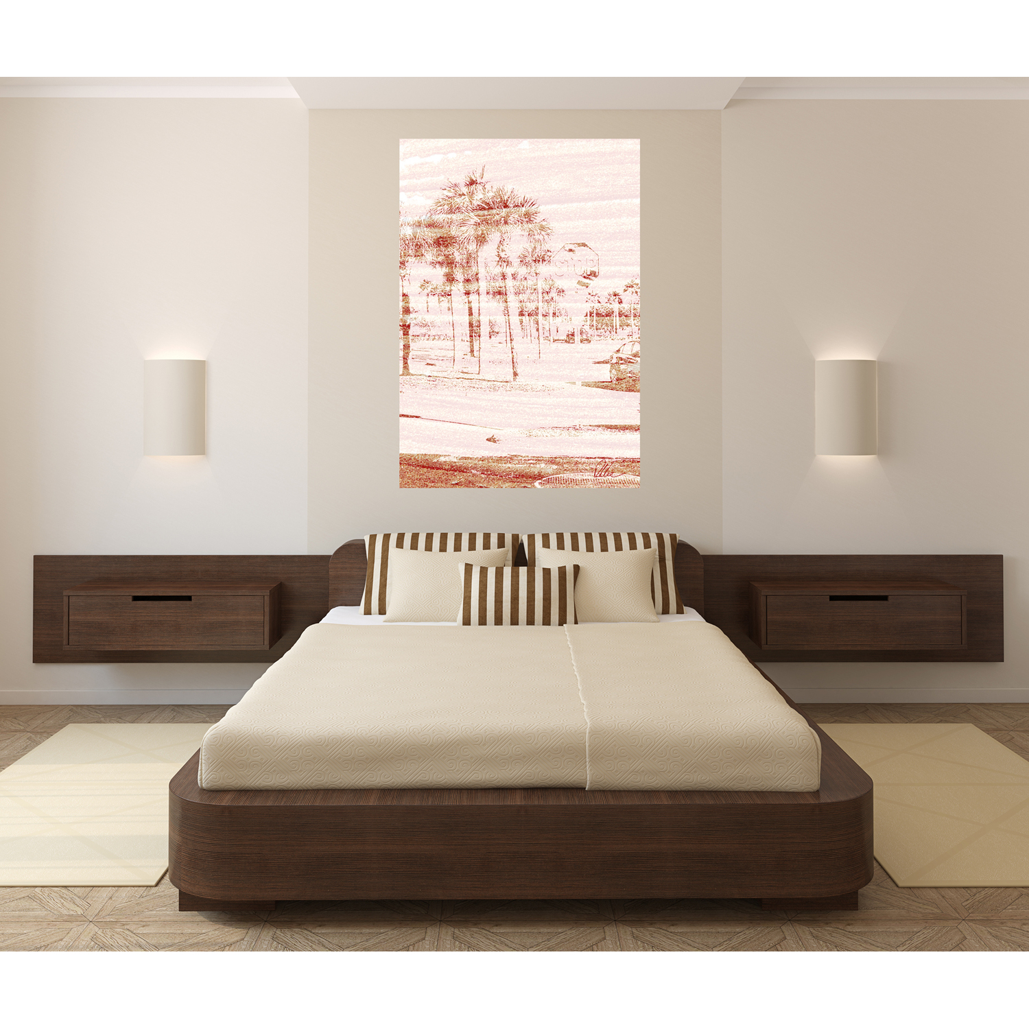 'Gold Bronze Palm' Graphic Art Wrapped on Canvas - Pink / 92cm
