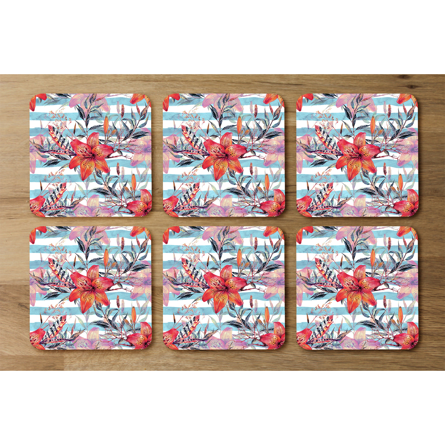 Bouquet Of Watercolor Tiger Lilies Coaster - Red