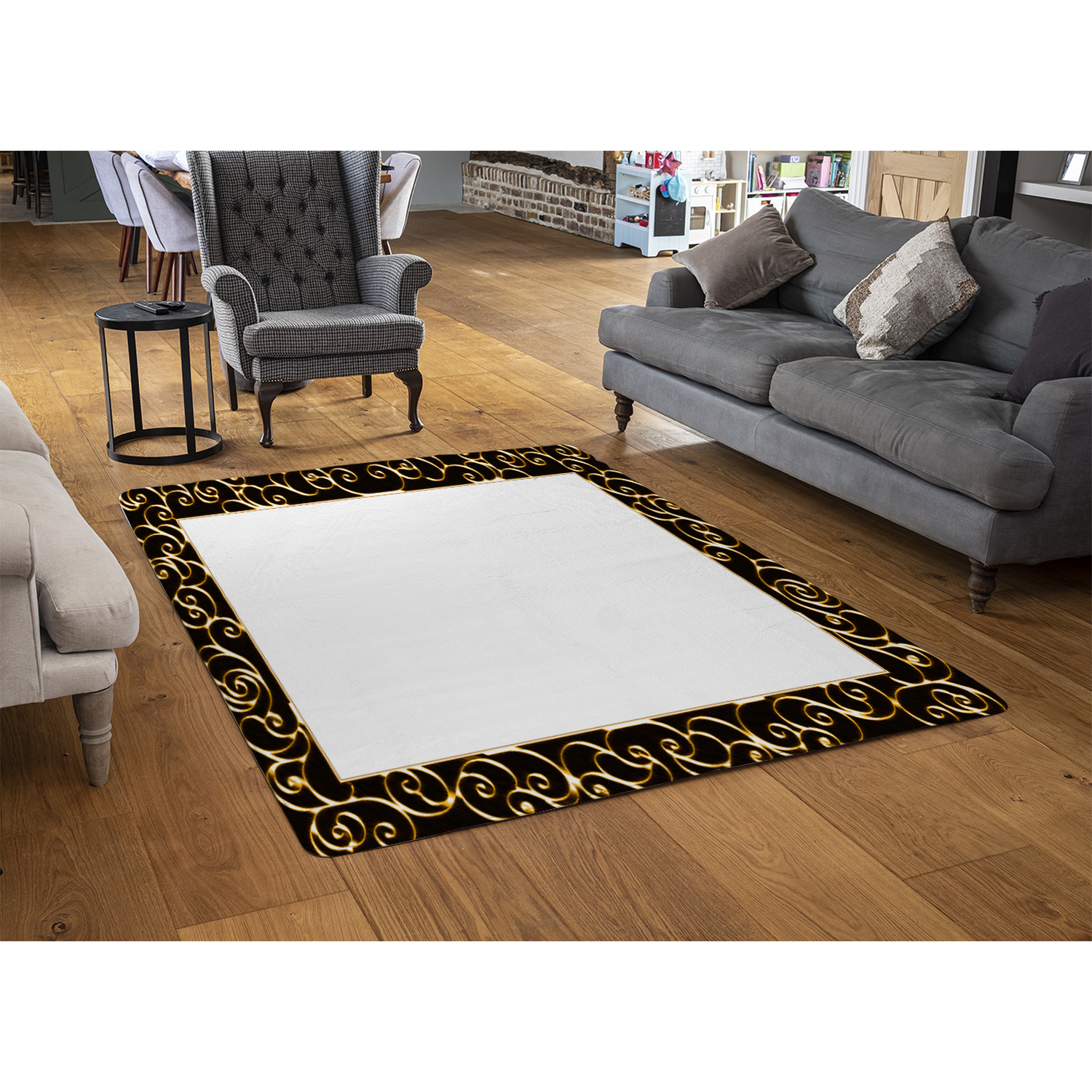 Ancient Egyptian Border Rug - Black / 150cm thumbnail