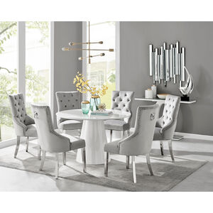 Palma White High Gloss Round Dining Table And 6 Belgravia Chairs