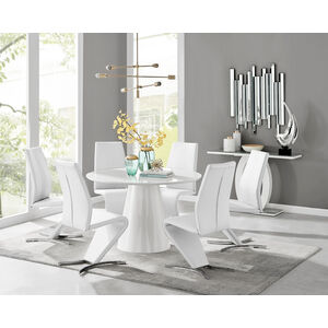 Palma White High Gloss Round Dining Table and 6 Willow Chairs