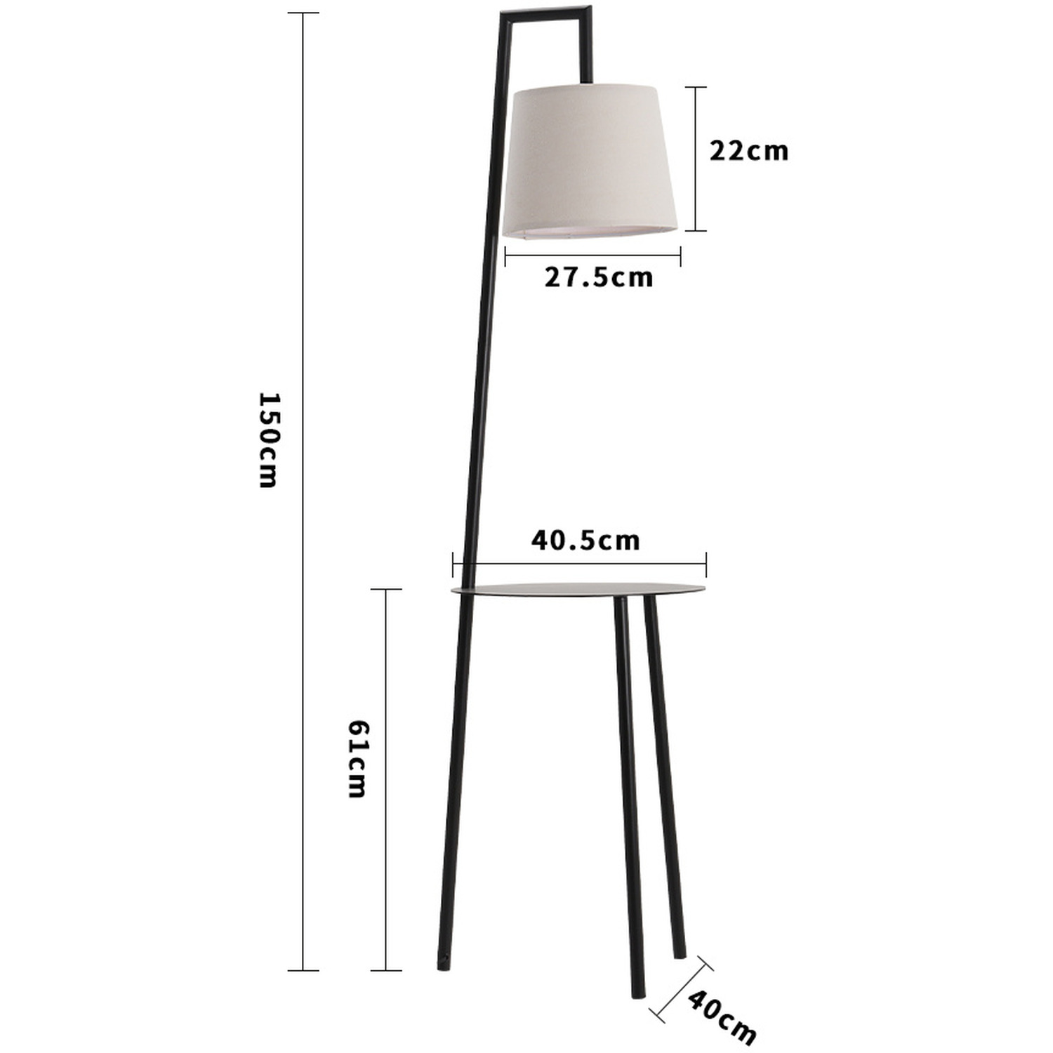 Modern Floor Lamp Reading Light With End Coffee Table Free Standing Bedroom - Black