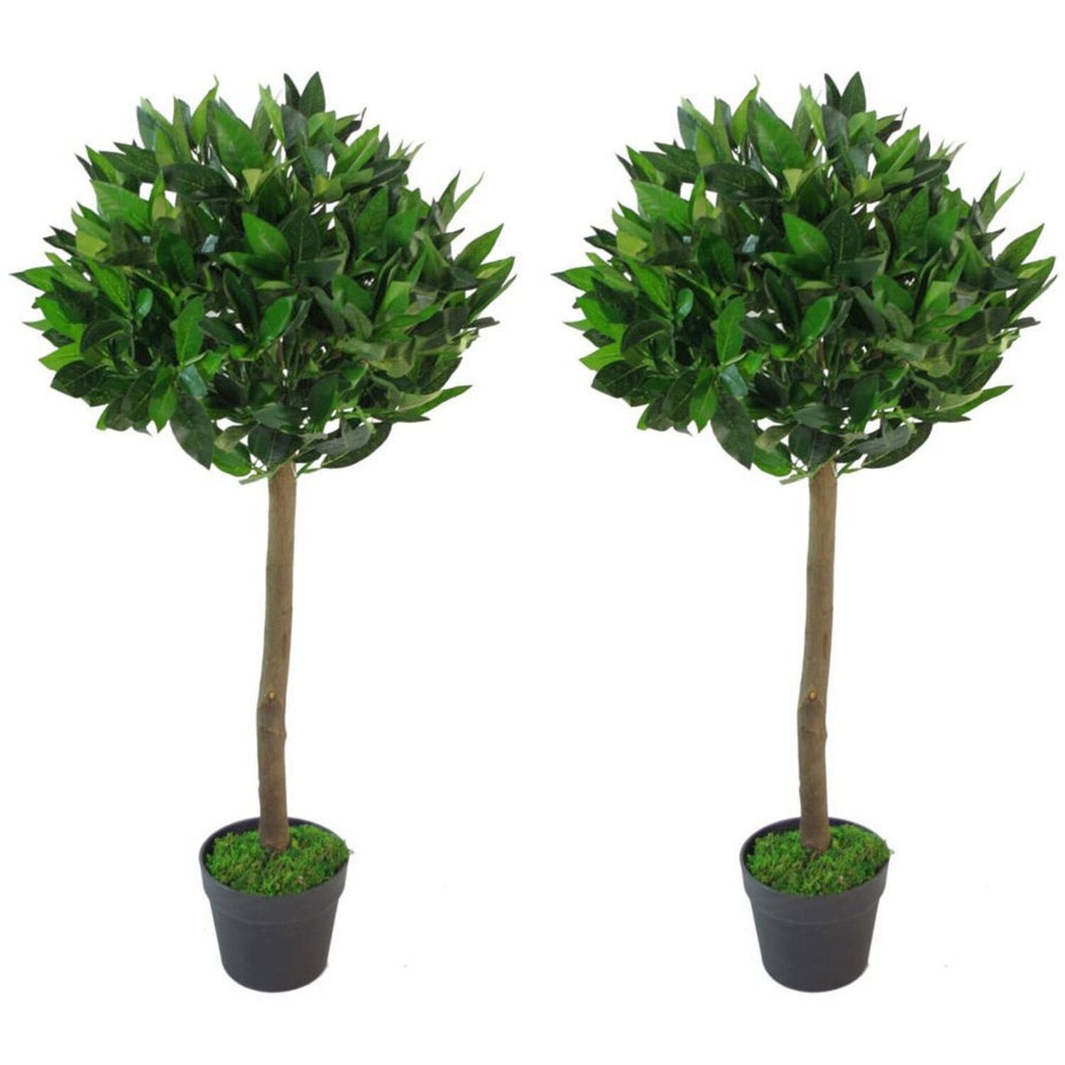 Leaf Design UK Pair of Artificial Bay Topiary Ball Trees - Green / 90cm / 50cm