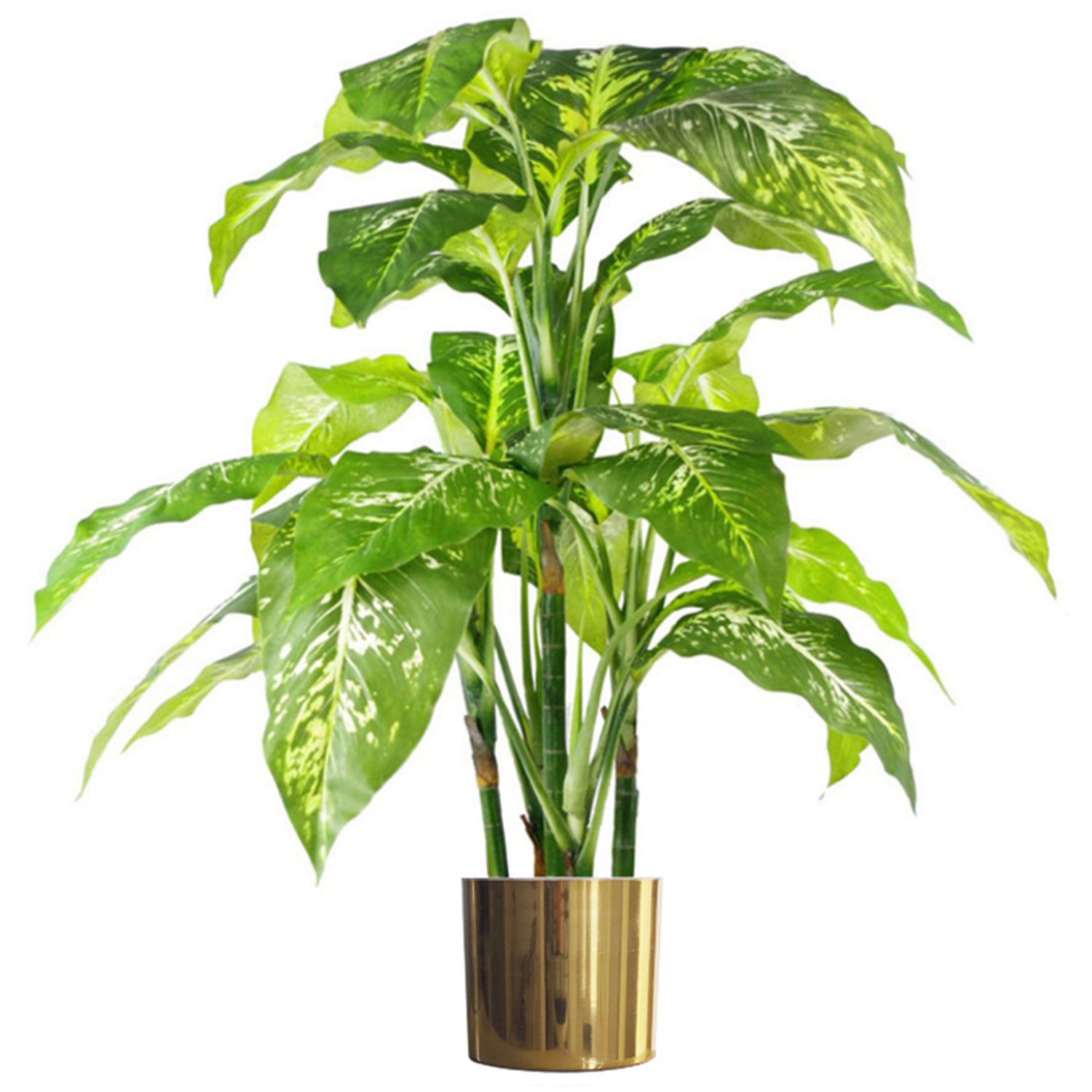 Large Fox Aglaonema Tree Artificial Plant With Metal Planter - Green with Gold Planter