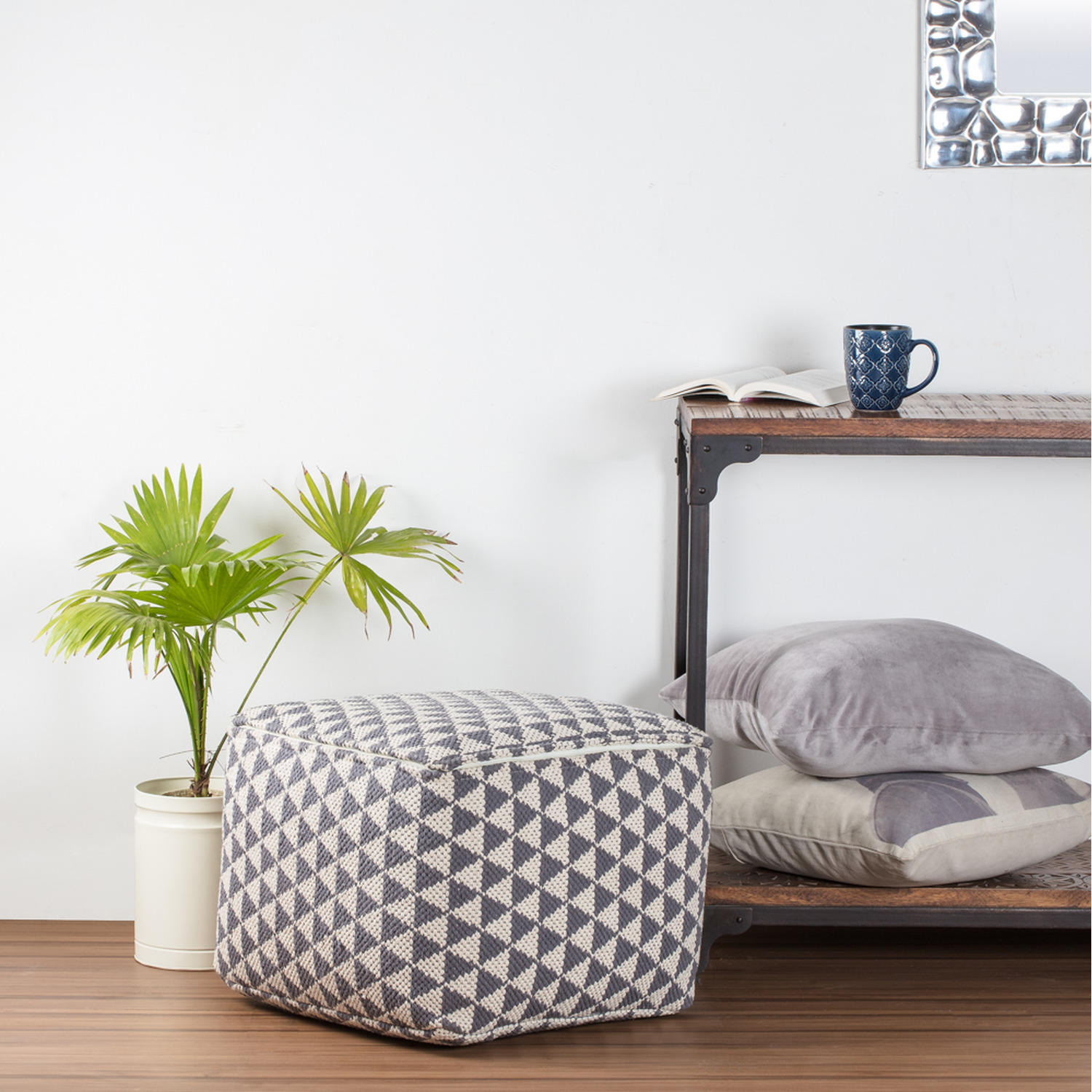 Beziers Triangles Pouffe - Grey Ivory