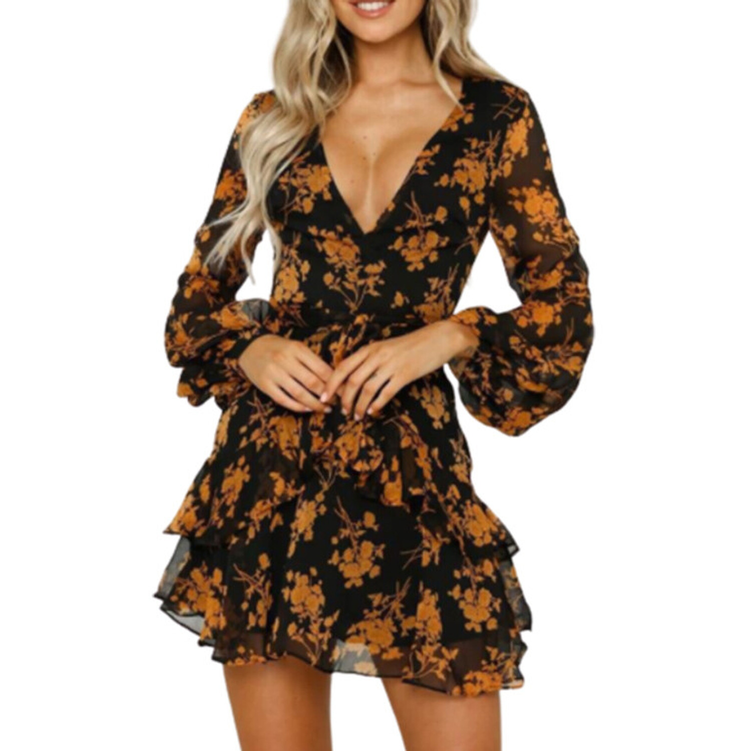 women's v neck printed dress