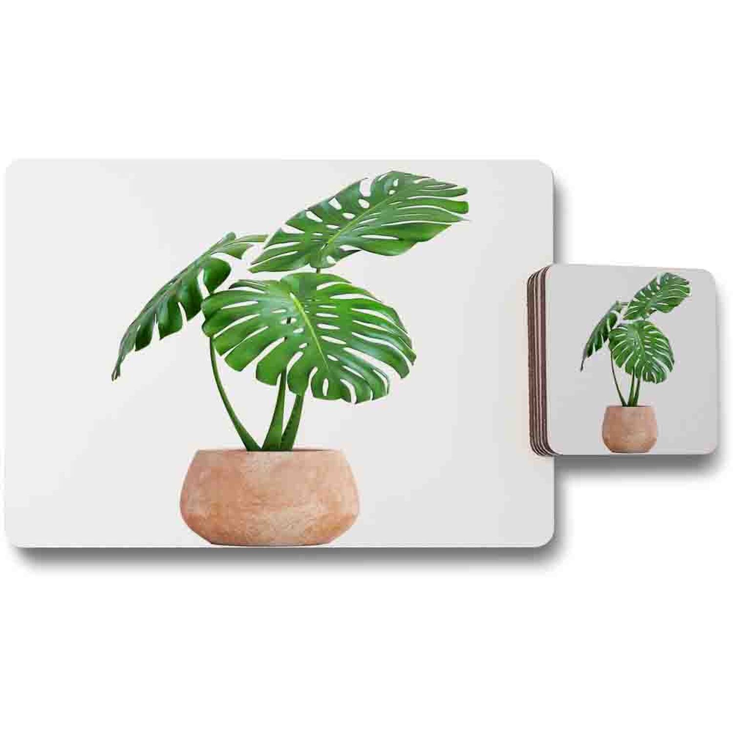 Image of Monstera Placemat Coaster Set - Green