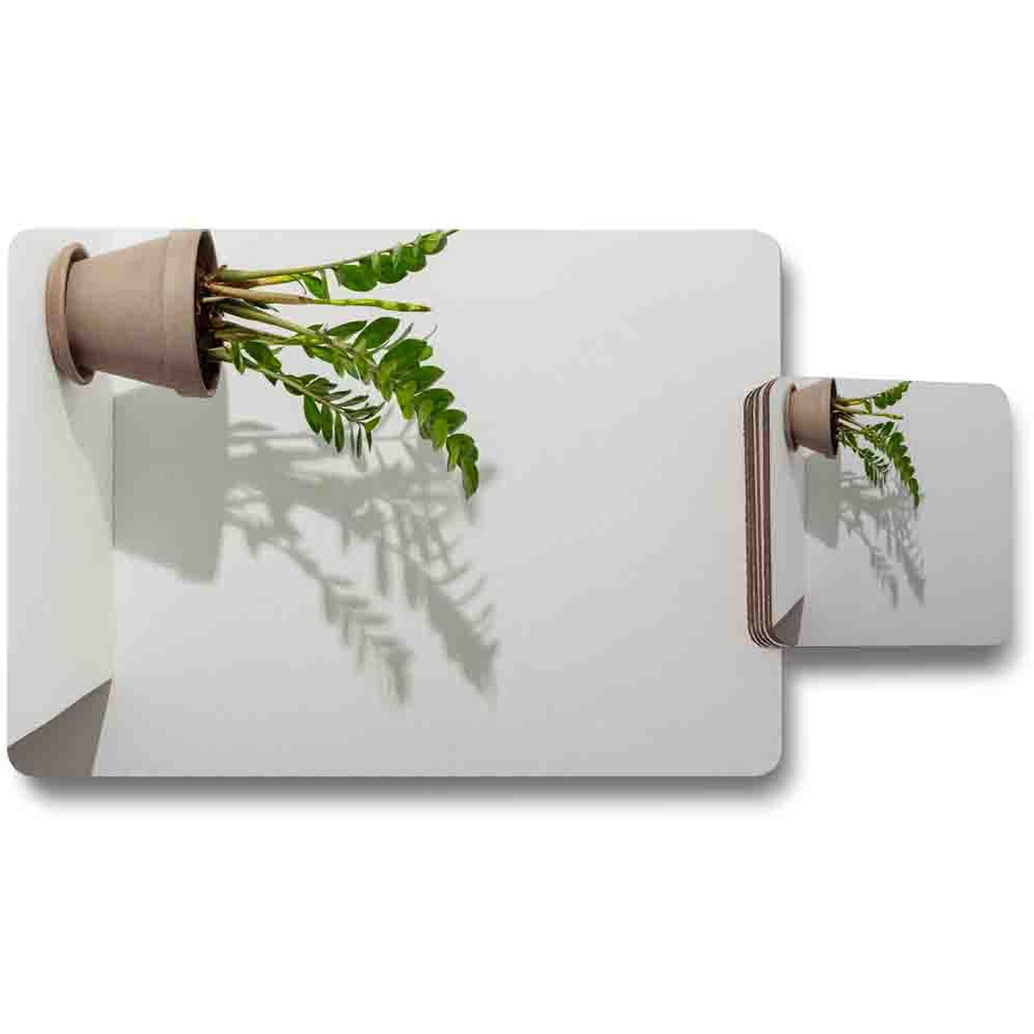 Image of Zamioculcas Placemat Coaster Set - Green