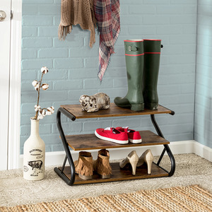 Industrial Metal S-frame Shoe Rack - 3 Tiers