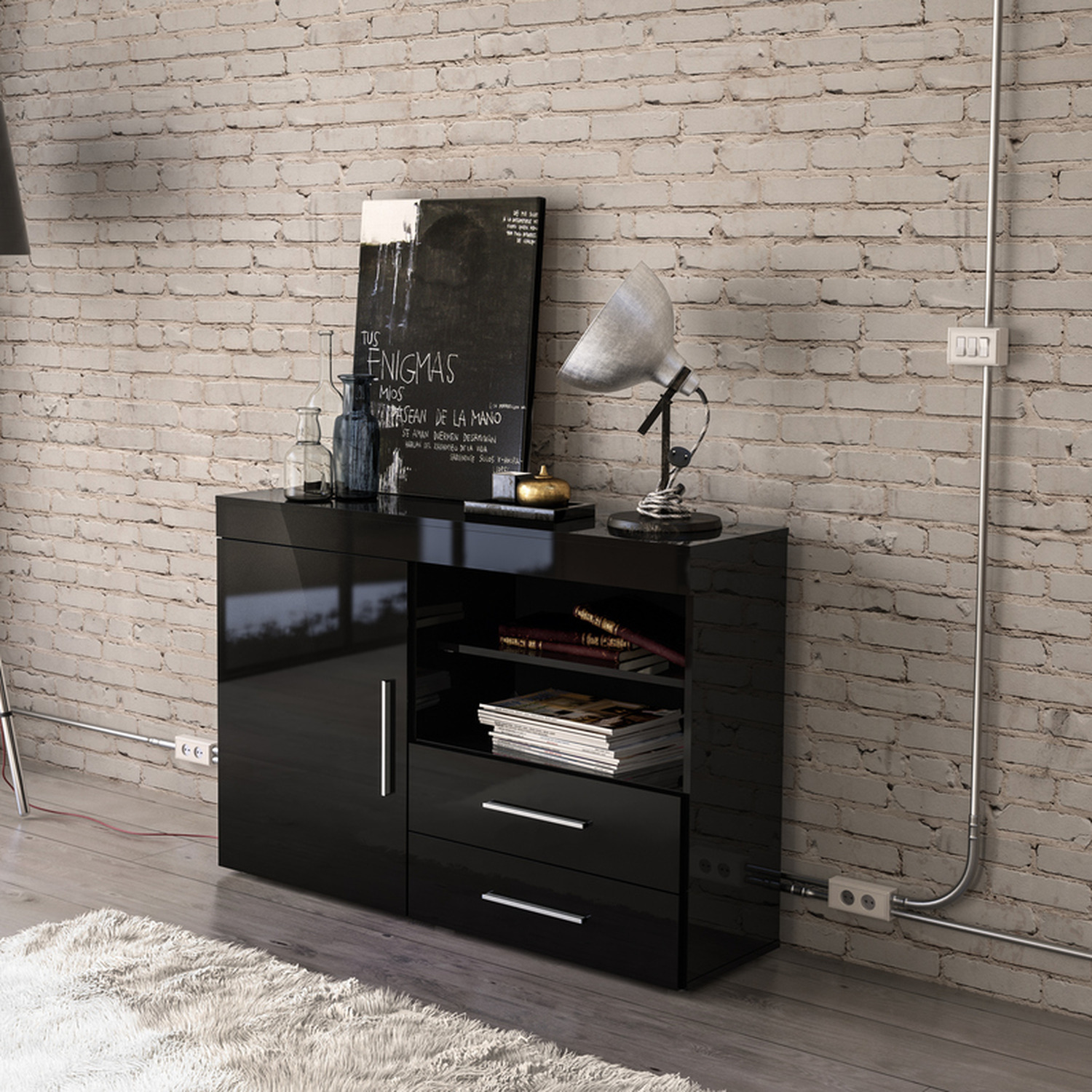 Birlea - Edgeware 1 Door 2 Drawer Sideboard - Black thumbnail