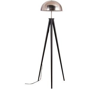 Black Metal Tripod StAnding Floor Lamp With Silver Brushed Chrome Dome Shade
