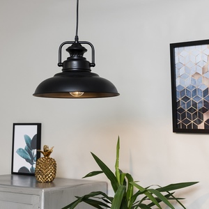 Duomo Industrial Matte Black Metal Ceiling Pendant Light Fitting