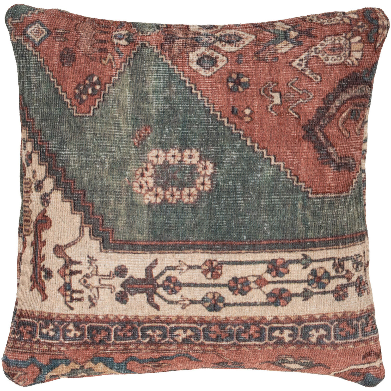 Terracotta Washable Cushion Cover - Terracotta Green