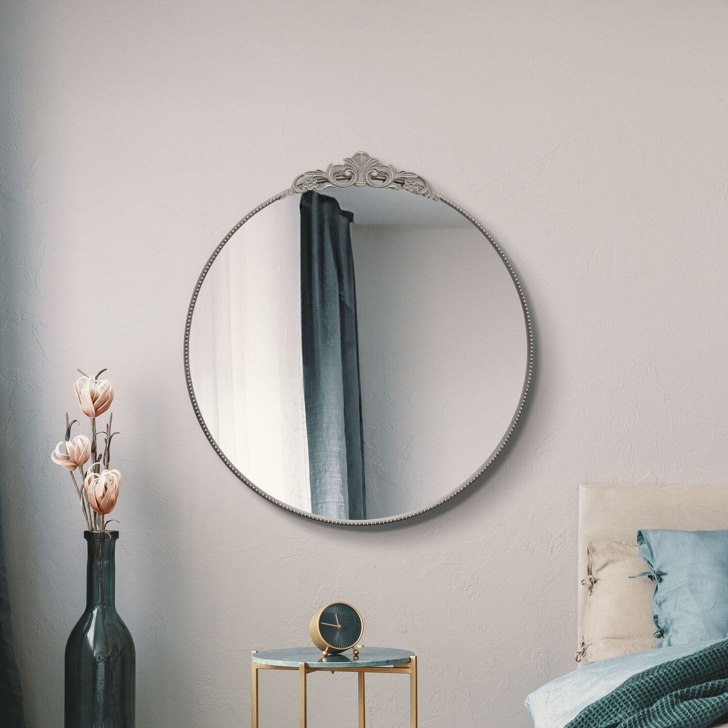 MirrorOutlet - Crown Round Circular Wall Mirror - Silver thumbnail