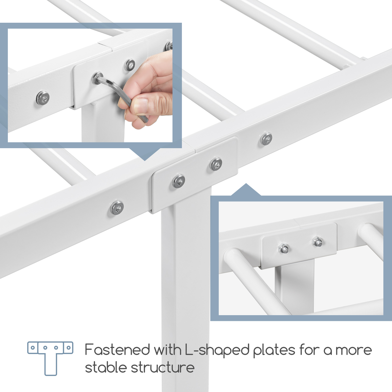 Metal Bed Frame With Curved Design - White Double