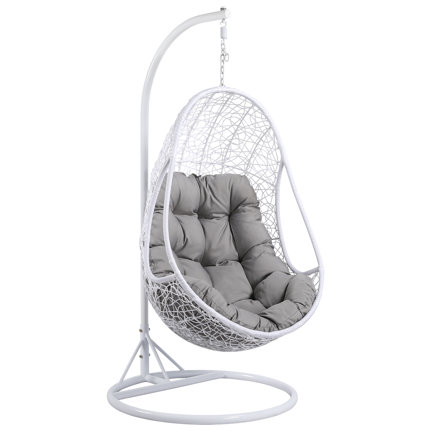 Rattan Swing Chair With Armrest For Garden Patio - White