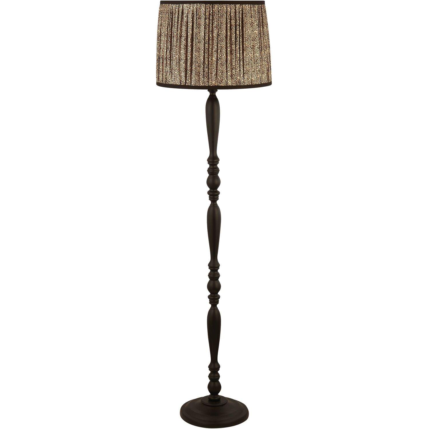 Lighting Collection - Spindle Frame floor Lamp with Leopard Pattern Shade - Black thumbnail