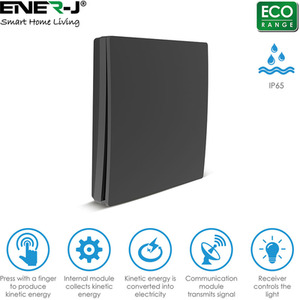 Ener-J Wireless Kinetic 1 Gang Switch Eco Series Black