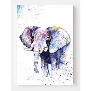 Elephant Portrait Watercolor Print on Canvas