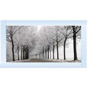 Trees in Winter Road Monochrome Glitter Liquid Wall Art Dcor