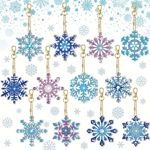 Pack of 12 Christmas DIY Diamond Painting Keyrings