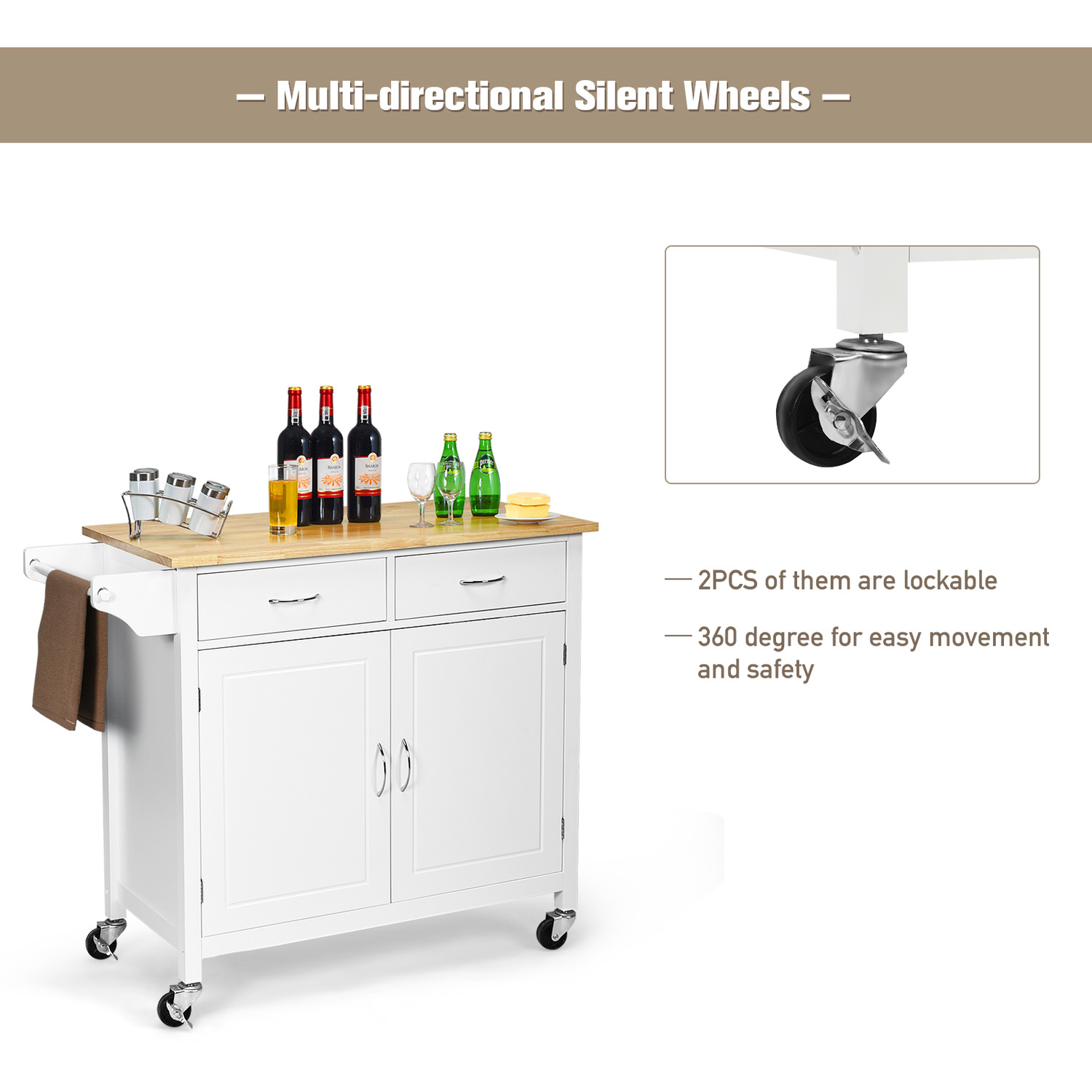 Rolling Kitchen Island Kitchen Cart - White