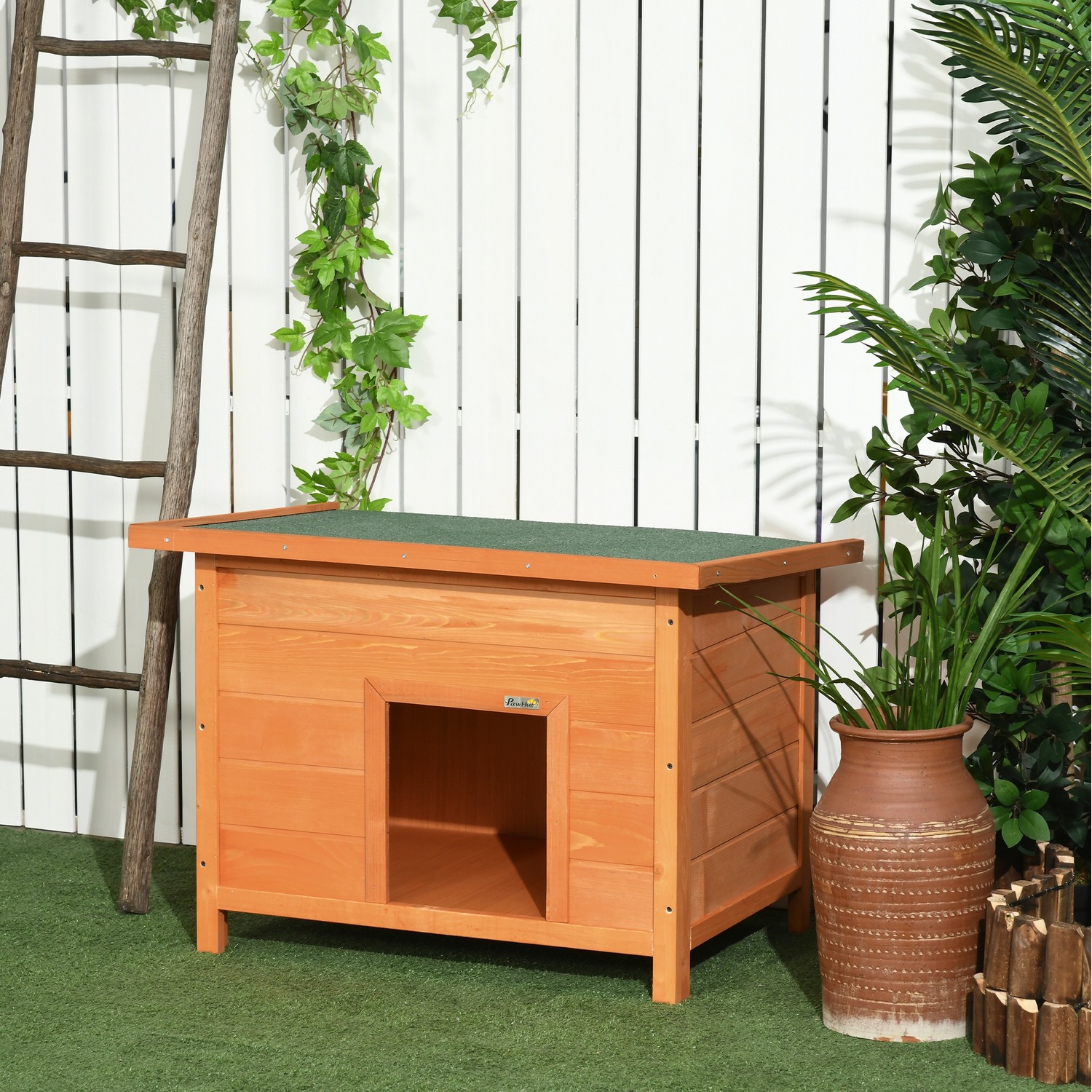 Pawhut 85cm Wooden Dog Kennel House  - Natural