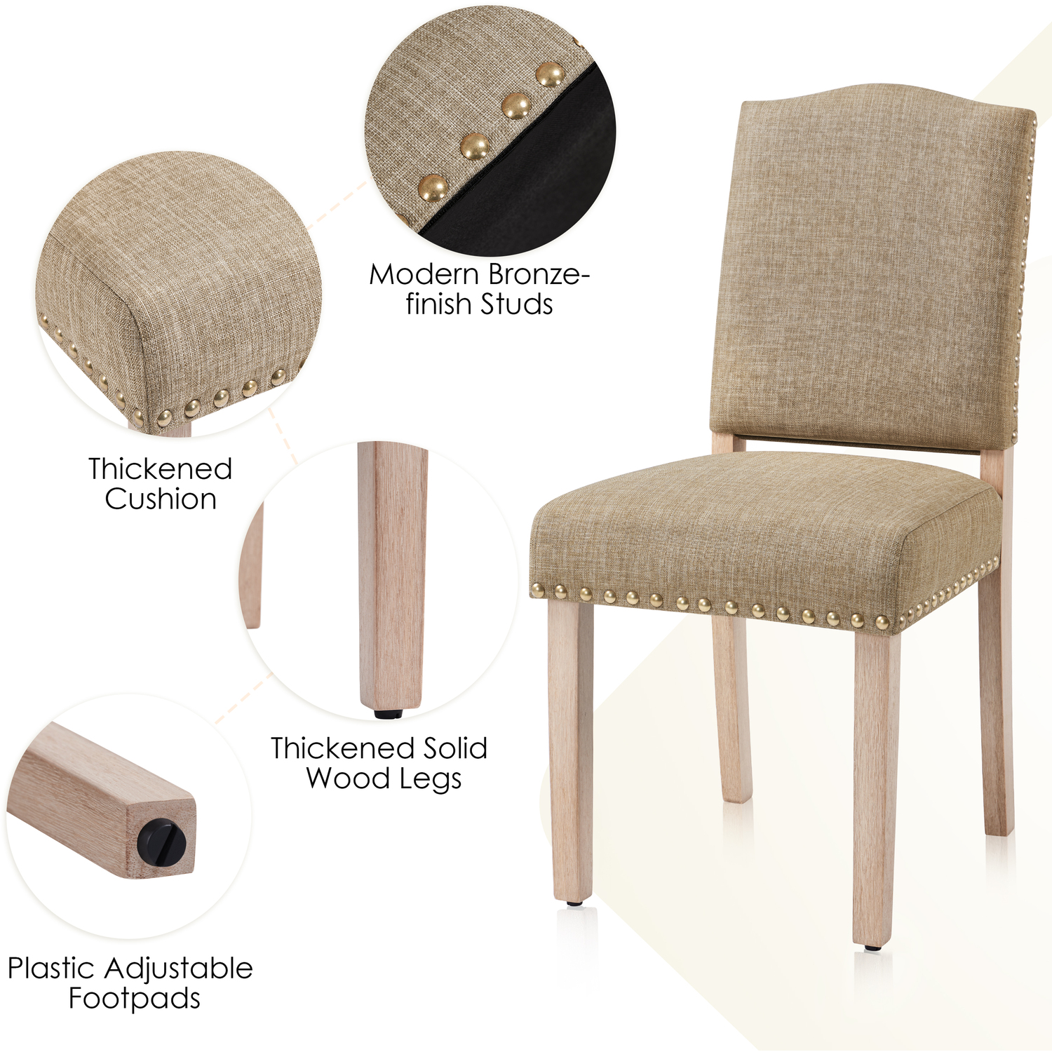 Set Of 2 Fabric Upholstered Dining Chair - Khaki