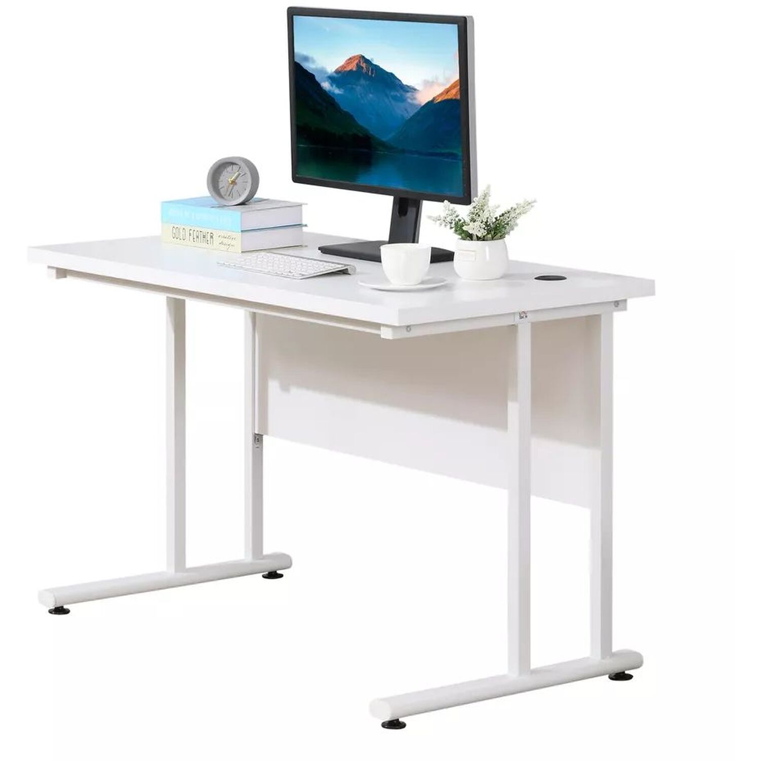Computer Desk With Cable Hole - White