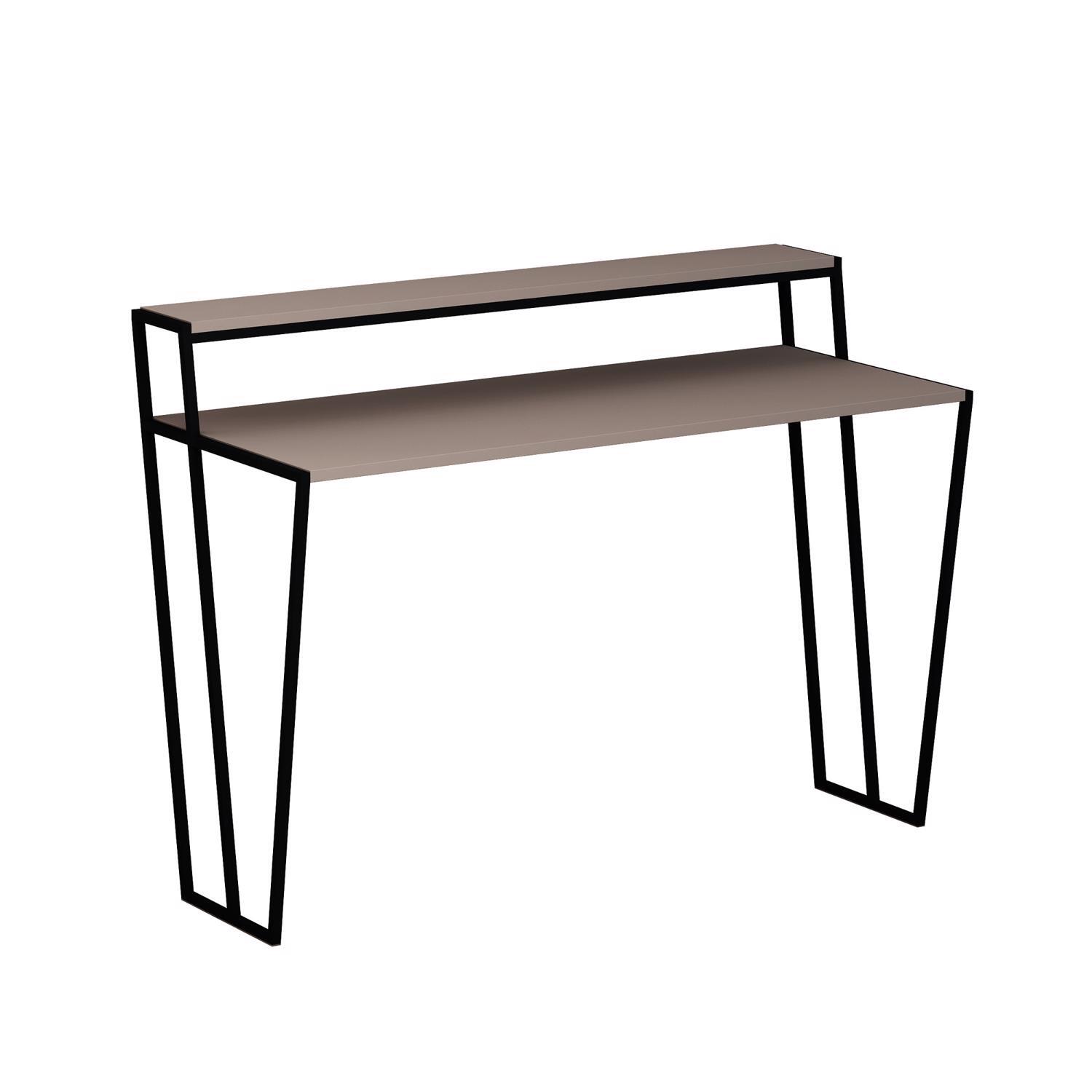 Fwstyle Home Office Modern Student Study Desk Black Metal Frame - Mocha Grey
