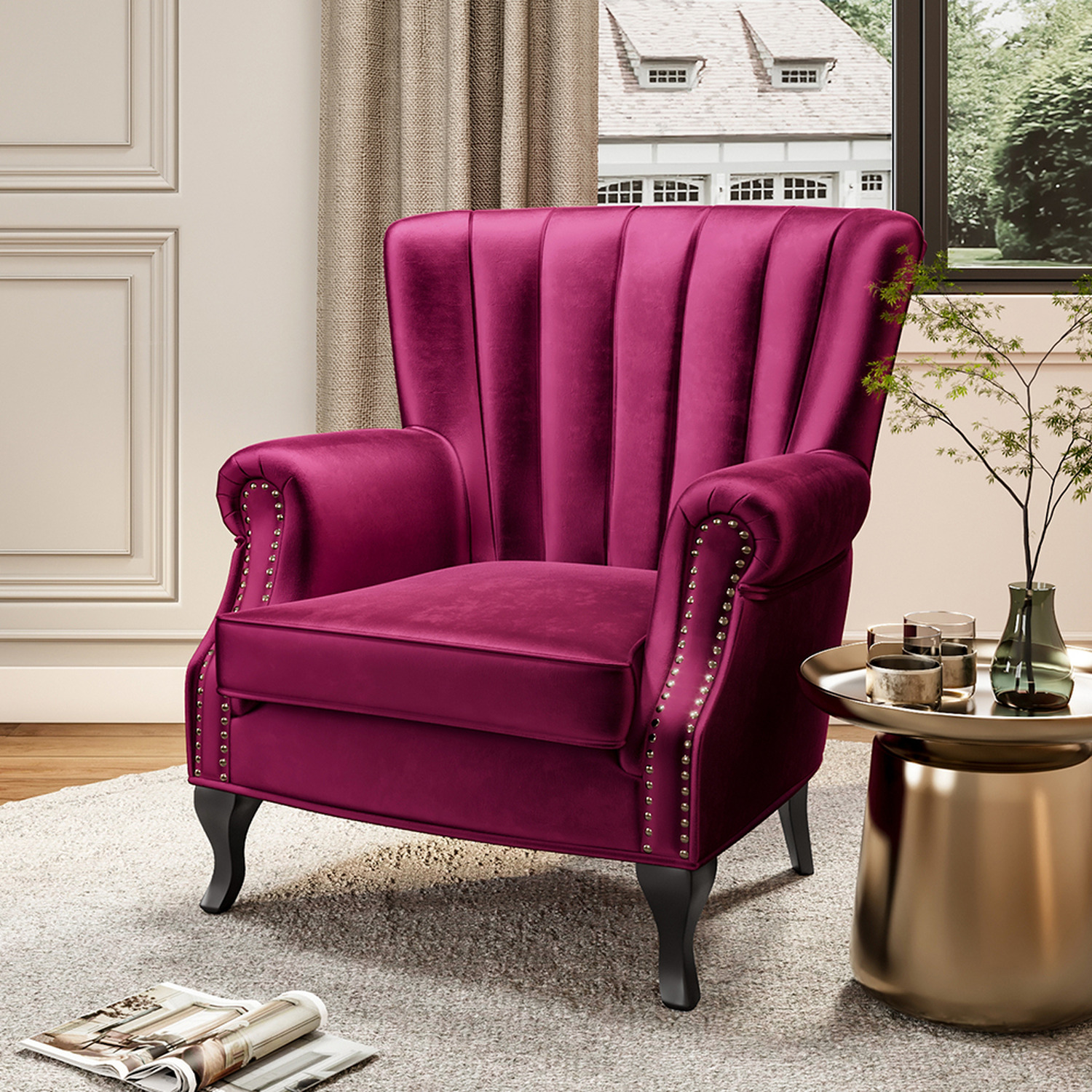 Velvet Sofa Chair - Wine Red