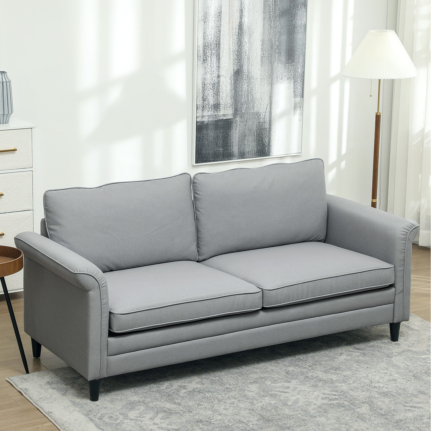 Homcom 3 Seater Sofa With Spring Cushion Rubber Wood - Grey