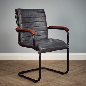 Genuine Leather Dining Chair With Arms Grey